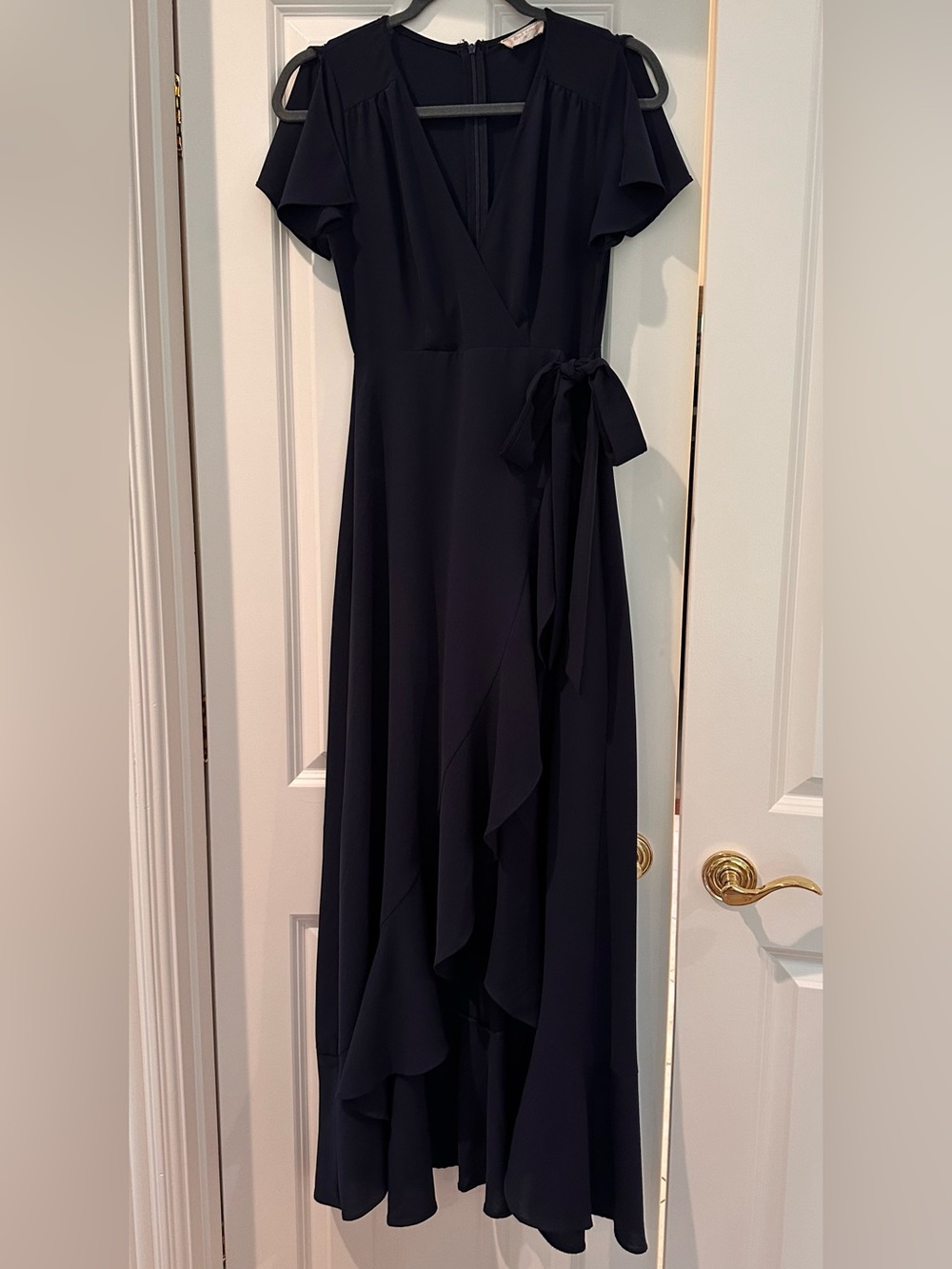 Altar’d State Elegant Dark Navy Wrap Maxi Dress with Tie Waist